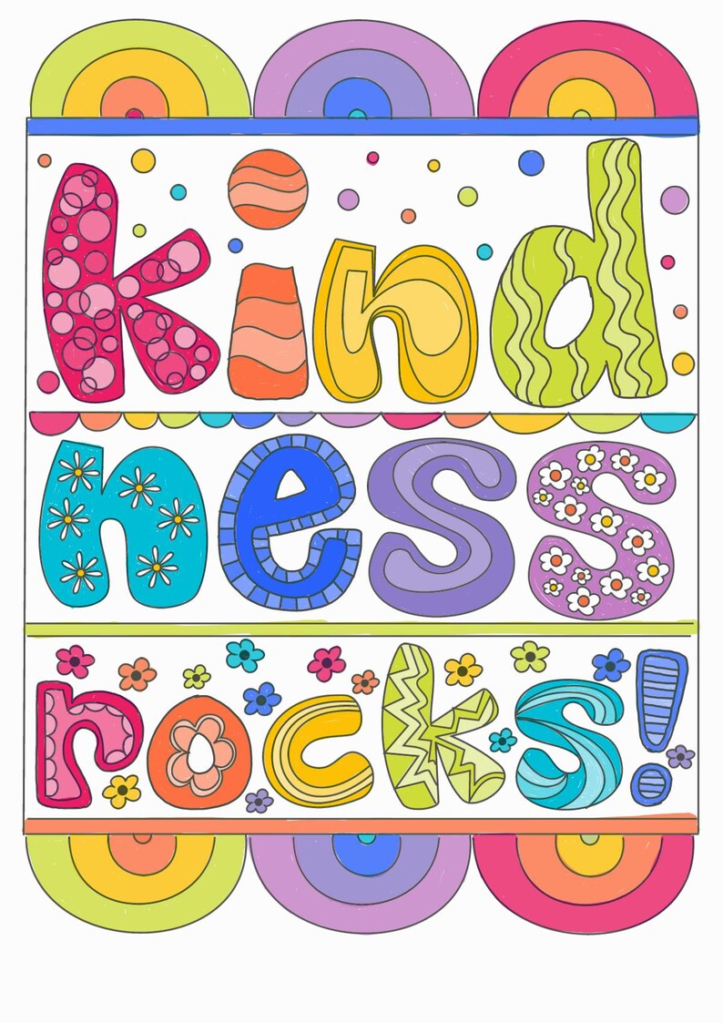 Hand Drawn Coloring Sheet & Art Print | Kindness | Digital Download ...