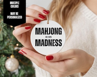 Distressed Ceramic Mahjong Ornament, Punny Holiday Decoration