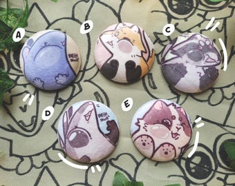 Squishy Plush Animal Button Badge: Fox, Rat, Cat, and More