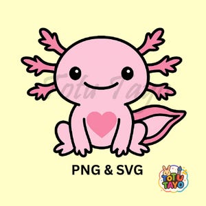 Niedliches Axolotl SVG & PNG Entzückendes Axolotl Digitale Clipart für Cricut, Silhouette, Basteln, T-Shirts, Scrapbooking und DIY-Projekte