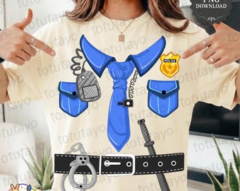 Police Costume PNG SVG Cut Files : Kids & Adult Halloween Outfit (Digital Download) Sublimation Design