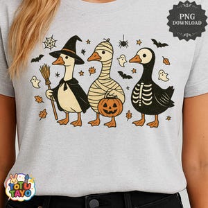 Goose Halloween Costume PNG, Witch Goose PNG, Pumpkin Mummy Goose Clipart, Skeleton Goose PNG, Funny Goose Halloween Shirt Sublimation