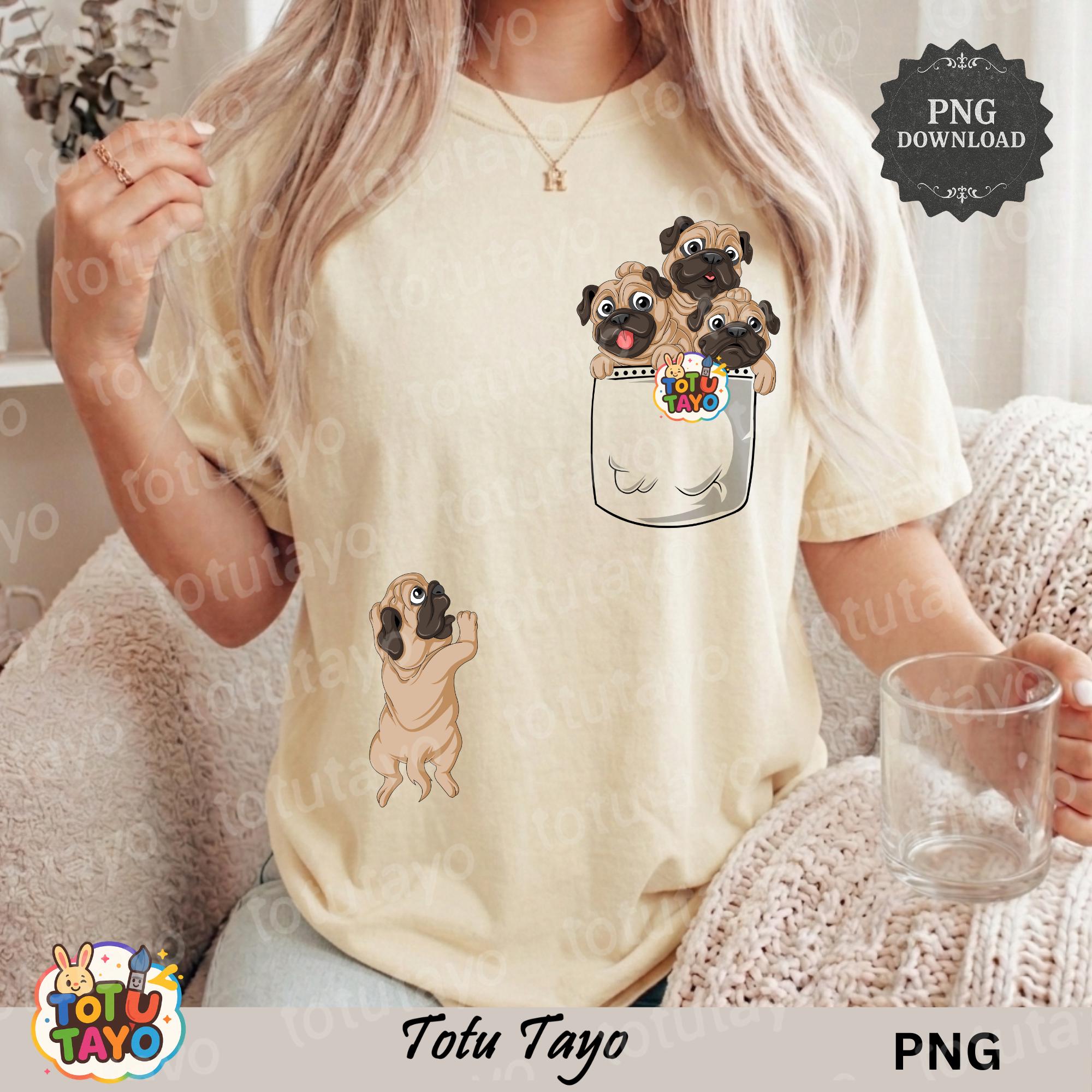 Pugs Pocket PNG | Cute Hand-drawn Pug Shirt Design | Funny Dog Lover ...