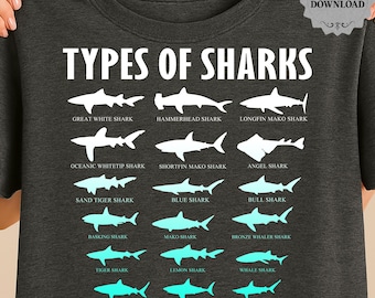 Types of Sharks PNG : Educational Ocean Animals Marine Life (Digital Download)