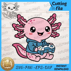 Gamer Axolotl SVG PNG, Cute Gaming Axolotl Cut File, Kawaii Video Game Animal Vector, Cricut Glowforge Design, Instant Download