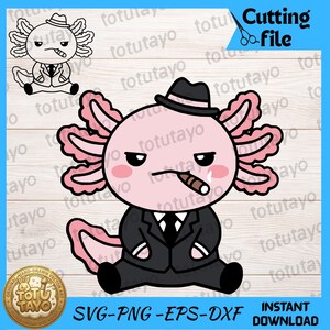 Mafia Axolotl SVG und PNG, Gangster Boss Axolotl Umrissdatei, Geschichteter Tiervektor, Cricut und Glowforge bereit, kommerzielle Nutzung Download