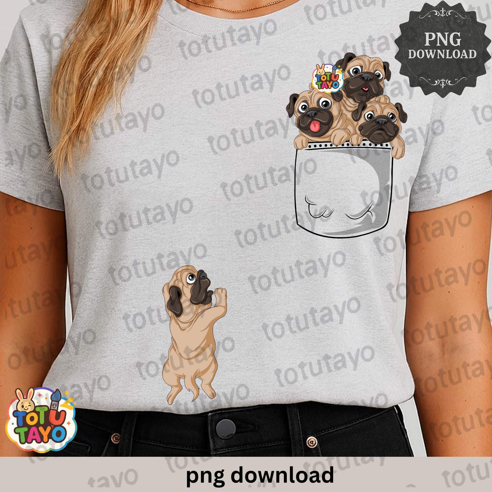 Pugs Pocket PNG | Cute Hand-drawn Pug Shirt Design | Funny Dog Lover ...