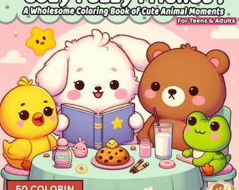 Cozy Animal Coloring Book PDF, Fuzzy Friends Printable Pages for Adults and Kids, Cute Relaxing Art, Instant Digital Download
