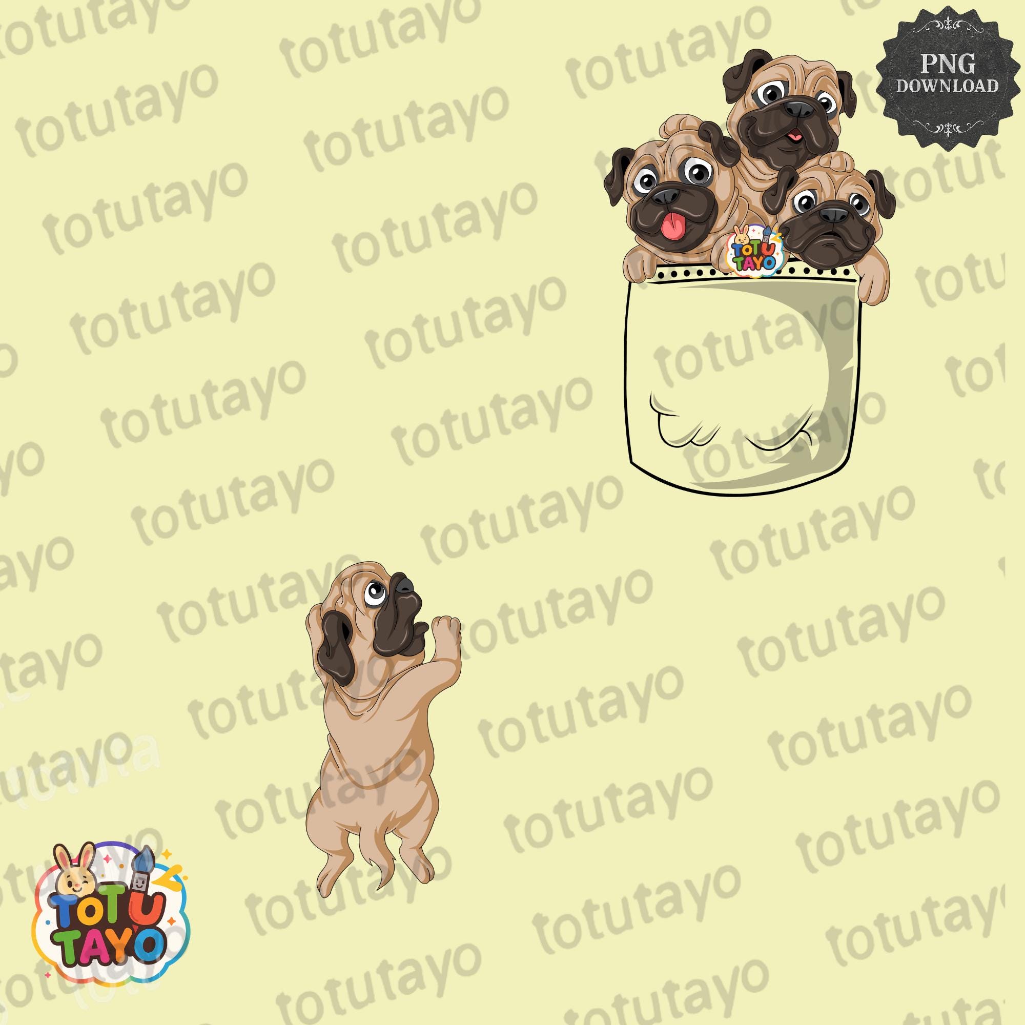 Pugs Pocket PNG | Cute Hand-drawn Pug Shirt Design | Funny Dog Lover ...