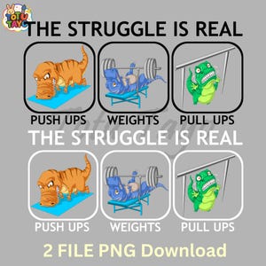 Lustiger T-Rex im Gym Struggle PNG – Kurze Arme Dinosaurier Workout Clipart – Fitness Humor Design