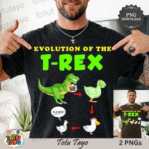 Evolución de dinosaurios divertida PNG – Meme de T-Rex a pollo Clipart – Diseño prehistórico a avícola – Descarga instantánea – Arte de sublimación