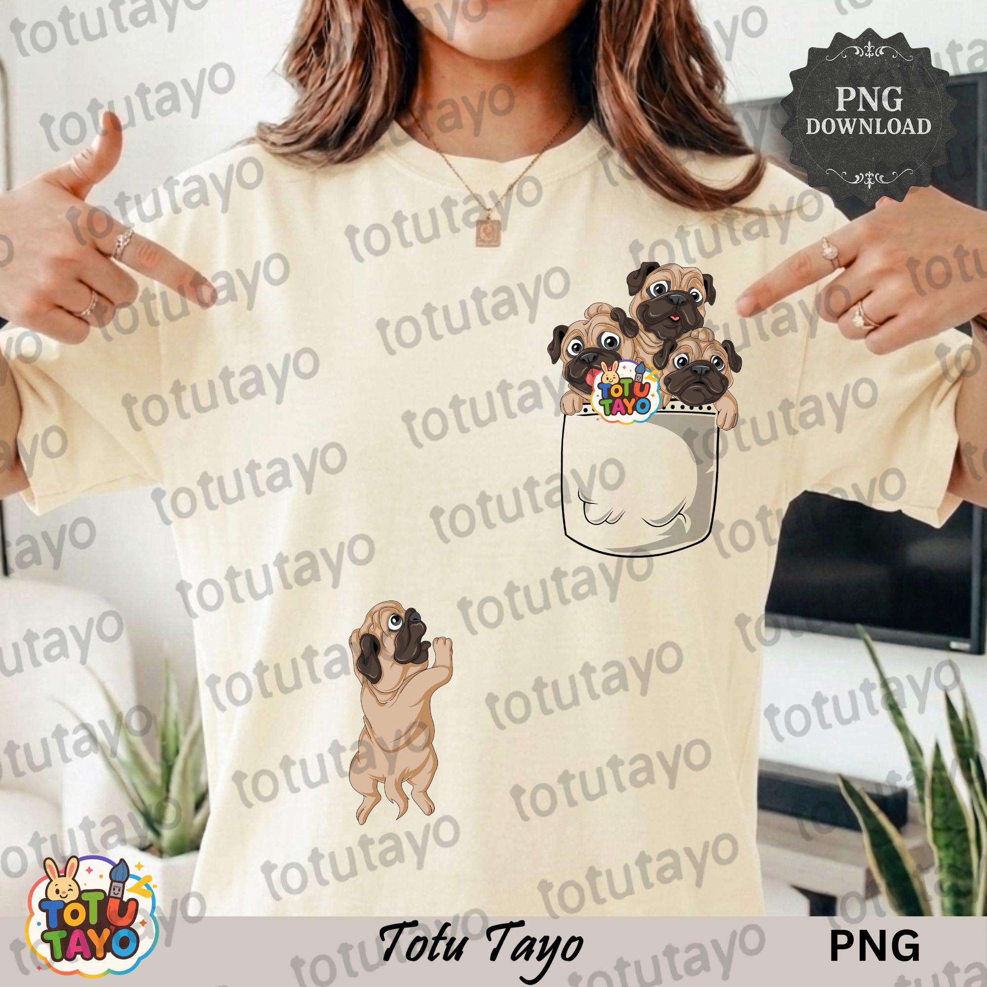 Pugs Pocket PNG | Cute Hand-drawn Pug Shirt Design | Funny Dog Lover ...