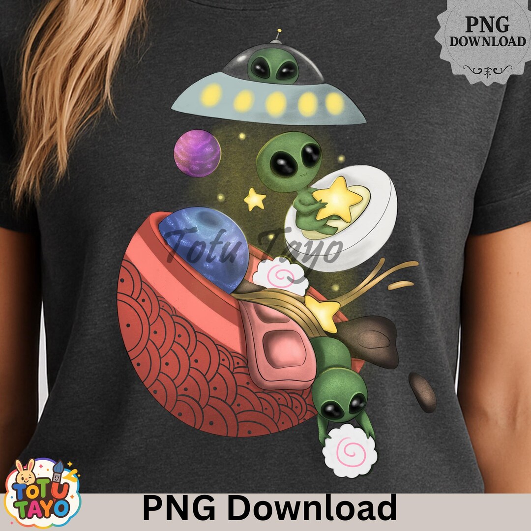 Aliens Eating Ramen UFO PNG | Japanese Space Food Digital Design - Etsy