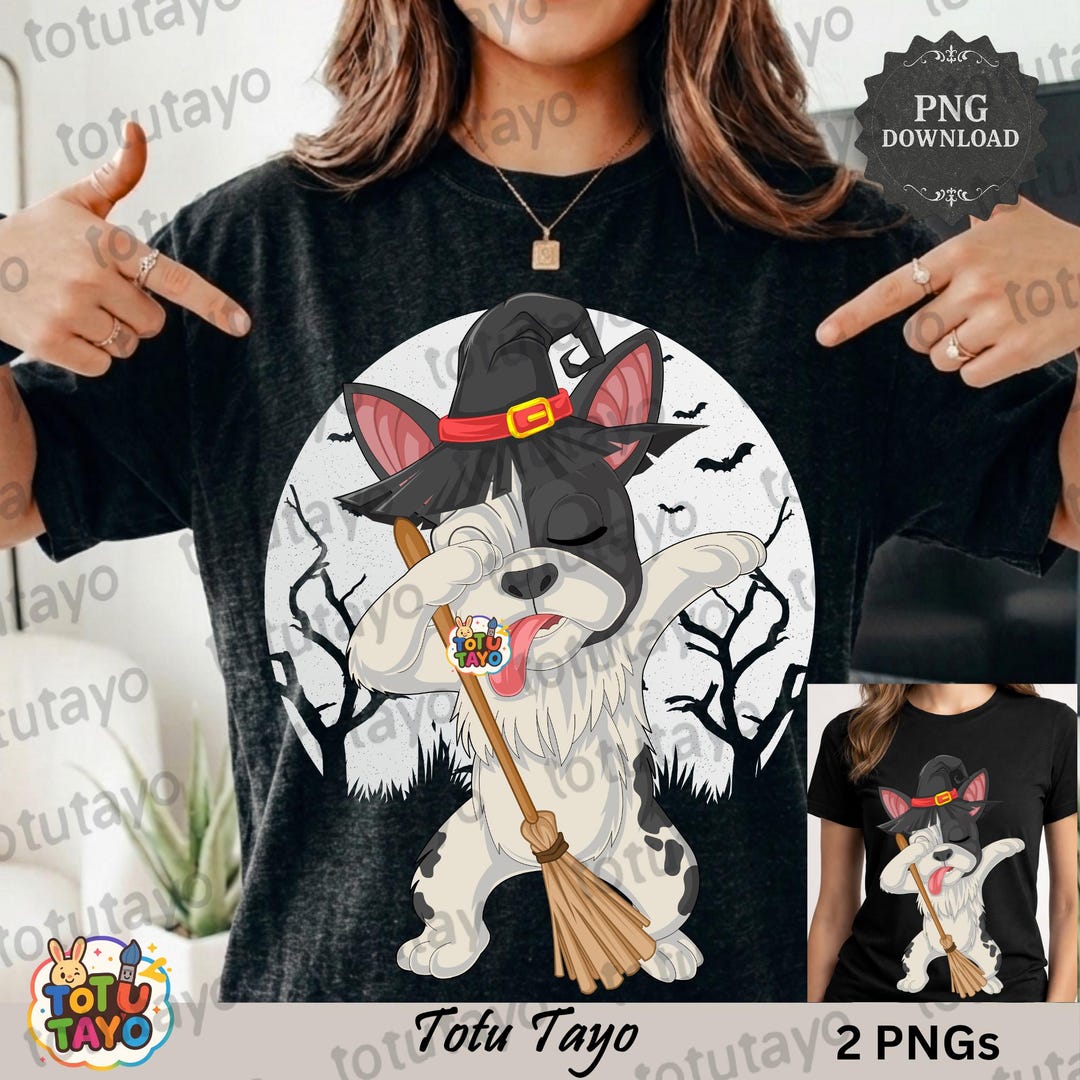 Halloween French Bulldog Witch PNG, Spooky Cute Frenchie With Broom Hat ...