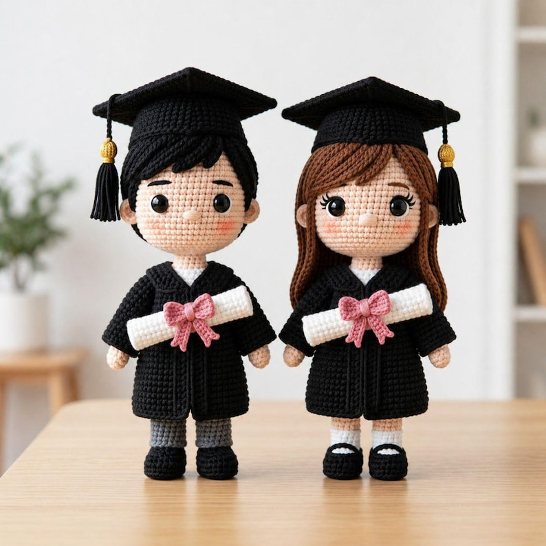 Graduation Crochet Tutorial Graduation Couple Doll Crochet Pattern – Boy and Girl Amigurumi ...