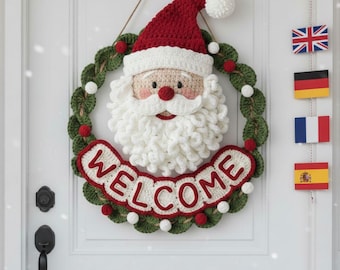 Virkmönster för julkrans: Julskylt med dörr, Amigurumi PDF (engelska, spanska, franska, tyska)