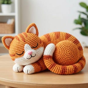 Sleeping Cat Crochet Pattern – Amigurumi Cat Plush Tutorial – Easy Kitty Toy DIY (PDF Download)