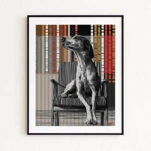 Retro Dog Art Print Geometric Pattern Foxhound Mid Century Decor