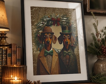 Christmas Dachshund Wall Art Printable | Festive Dog Holiday Print (Digital Download)