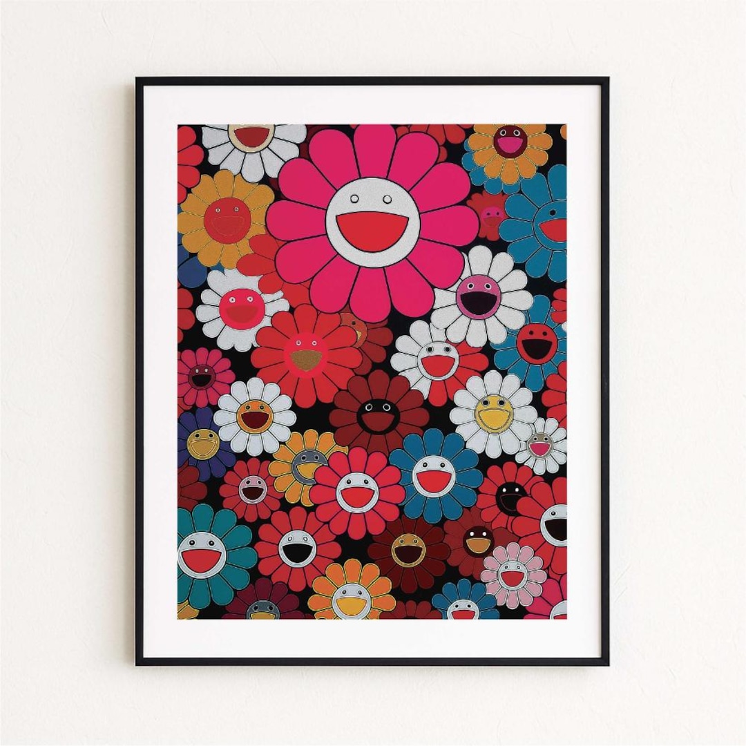 Japanese Pop Art Superflat Decor Happy Flowers Print (digital