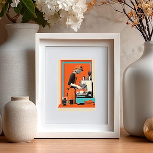 Retro Coffee Bar Art Print Digital Download | Minimalist Espresso Machine Barista Poster for Coffee Lovers | Vintage-Inspired Cafe Decor
