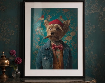 Yorkie Wall Art Print Hipster Dog Portrait Poster (Digital Download)