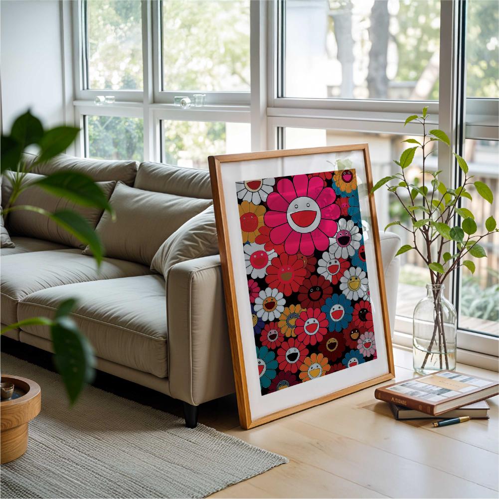 Japanese Pop Art Superflat Decor Happy Flowers Print (digital