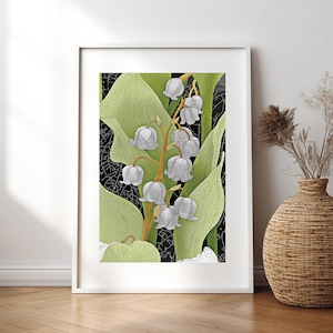 Lily of the Valley Wall Art Digital Download | White Wildflower Botanical Print for Gallery Wall Decor | Modern Cottagecore Flower Poster