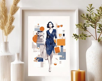 Chic Fashion Illustration Print: Vogue Style Woman, Editorial Apartment Decor (Digital Download)