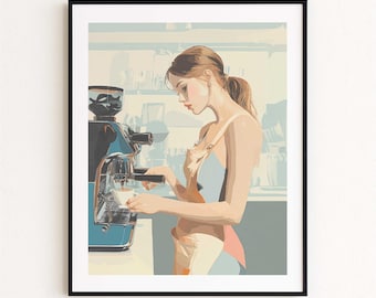 Retro Cafe Print Coffee Corner Decor Neutral Pastel Colors (Digital Download)