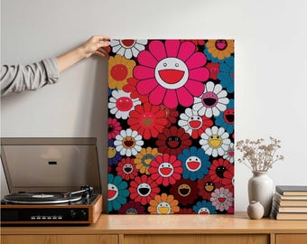 Japanese Pop Art Superflat Decor Happy Flowers Print (digital