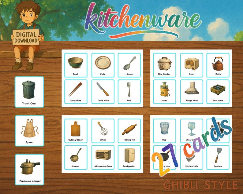 Ghibli Style Flashcards: Furniture & Home Goods (digital Download) - Etsy