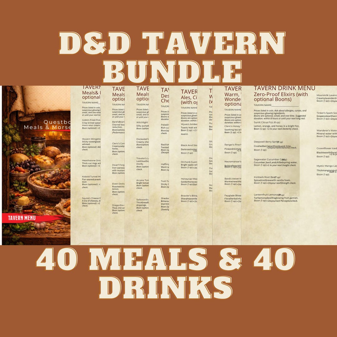 Dnd Tavern Menu Bundle, Fantasy TTRPG Table Props (PDF Download) - Etsy
