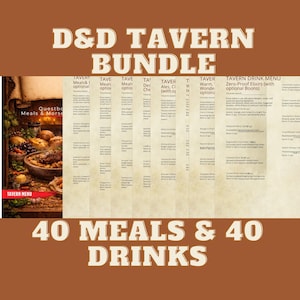 DnD Tavern Menu Bundle, Fantasy TTRPG Table Props (PDF Download)