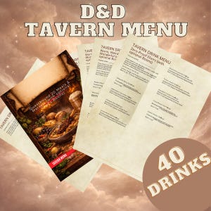 Menù delle bevande della taverna di D&D stampabile in PDF, volantino con birre e bevande fantasy per Dungeon Master, accessorio per giochi di ruolo da tavolo, download immediato.