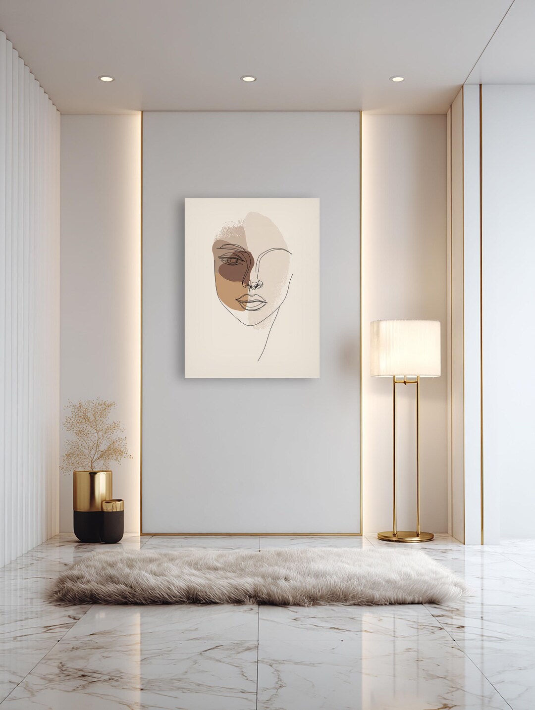 Minimalist Line Art Face Canvas – Neutral Abstract Woman Portrait Wall ...