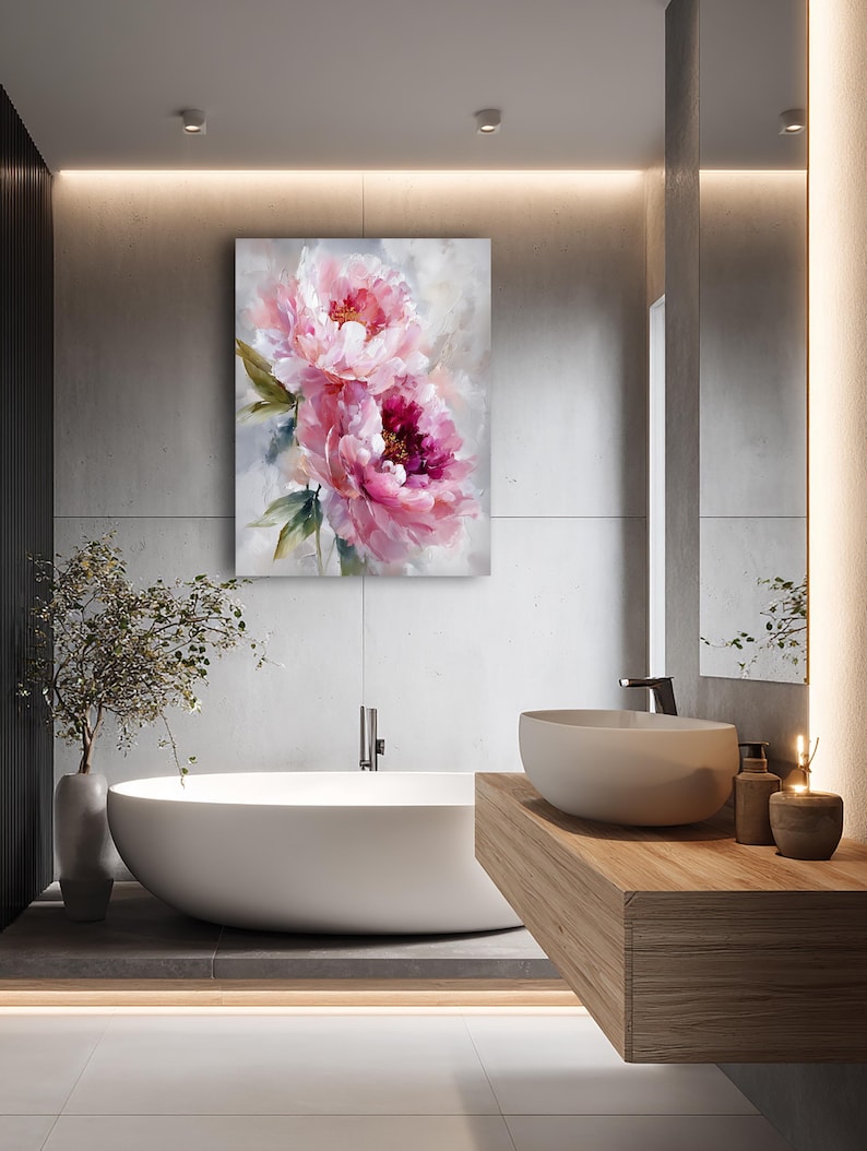 Blooming Rose Elegance – Pink Peony Floral Canvas Wall Art – Romantic ...