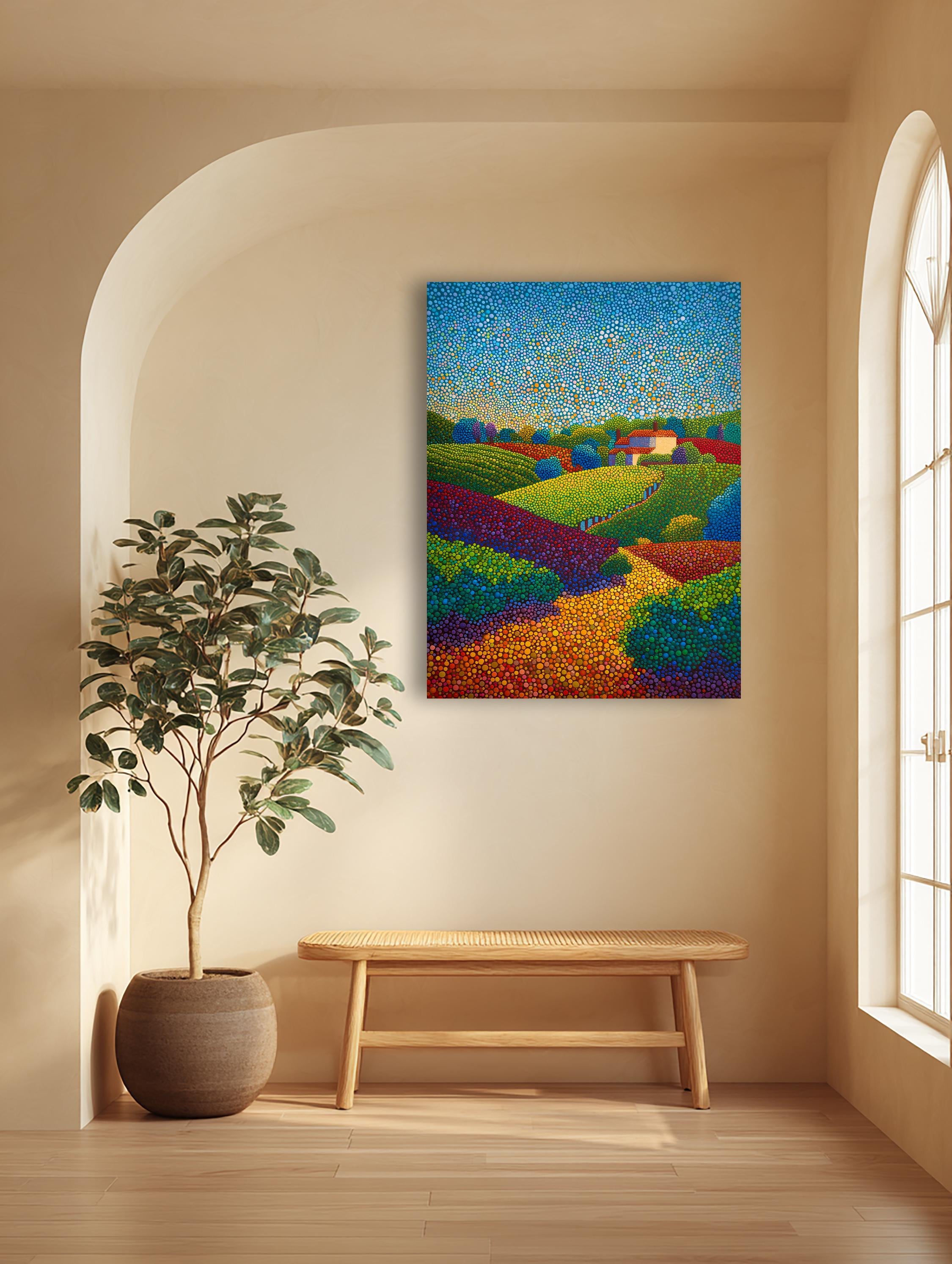 Colorful Pointillism Landscape Canvas – Modern Countryside Wall Art ...