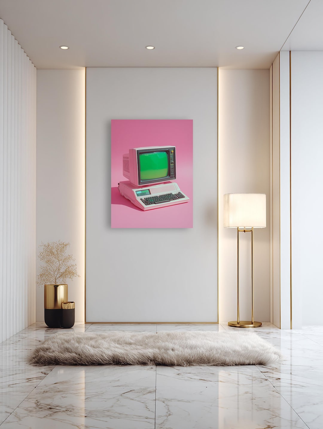 Pink Retro Computer – Vintage Technology Canvas Wall Art – Bold Pop ...