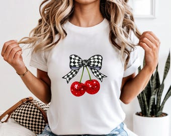 Comfort Colors 1717, Fruit Cherry T-Shirt, Valentines Day Cherry Tee Gift, Cherry Bow Tee, Cherry Lover tee, Girly Tee, Red Cherry, Summer