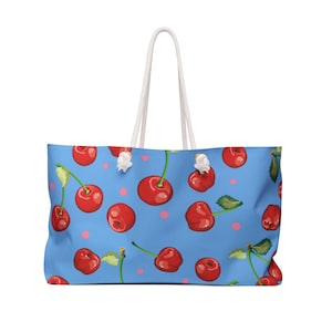 Cherry Print Weekender Bag, Vacation Tote, Travel Bag, Gym Bag, Beach Bag, Weekend Escape Essential