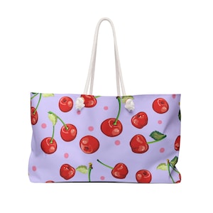 Cherry Pattern Weekender Bag - Travel Tote, Beach Bag, Gym Bag, Gift for Her, Summer Essential