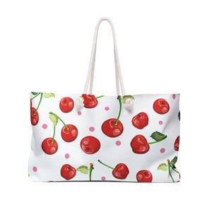 Cherry Pattern Weekender Bag | Travel Tote | Weekend Getaway Bag | Gym Bag | Summer Vacation Accessory | Gift for Her