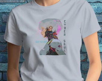 Cyberpunk Female Android T-Shirt, Futuristic Oversized Graphic Tee