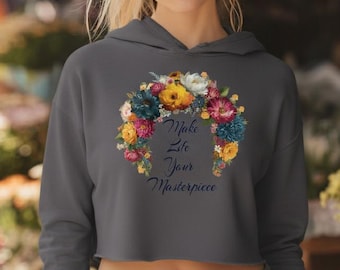 Grafische crop-dameshoodie, zacht cropped sweatshirt