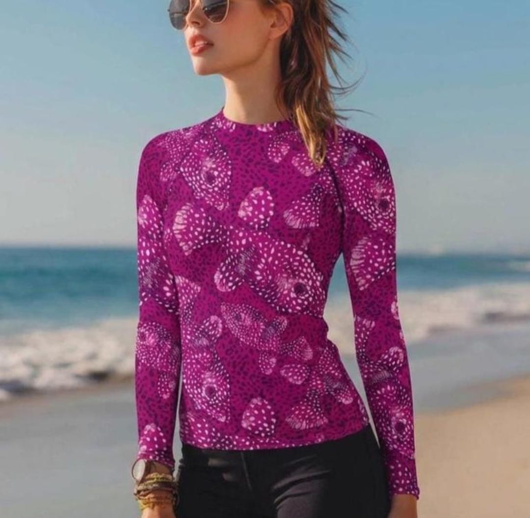 Fish Pattern Rash Guard Women's Fish Print Rash Guard, Long Sleeve UV Swim Shirt Top - Etsy