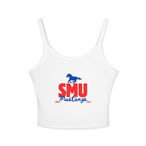 Stylish Women&#39;s Spaghetti Strap Tank Top with SMU Mustangs Design, Casual Summer Wear, College Apparel, Team Spirit, Perfect Gift
