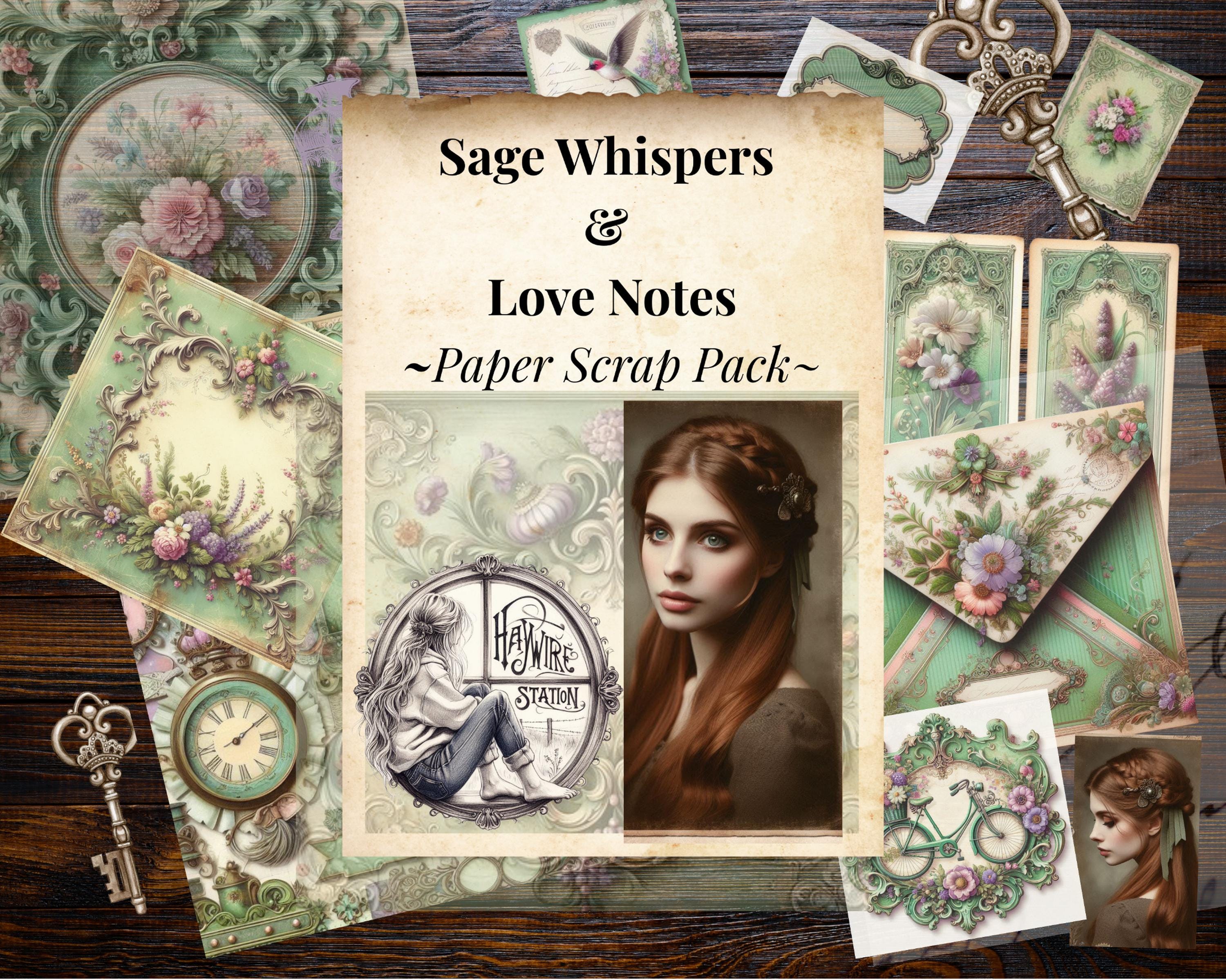 Sage Green Printable Ephemera Paper Pack: Vintage Journal Pages ...