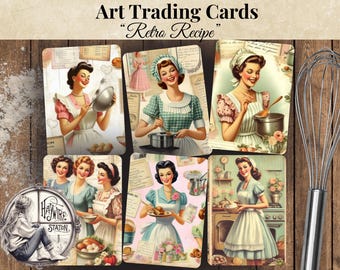 Tarjetas ATC de recetas vintage: Conjunto de artículos efímeros de recetas retro (descarga digital)