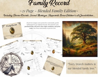 Family Record Printable Kit: Blended Family Genealogy Pages (Digital Download)